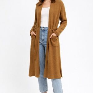 Love Tree Camel Longline Cardigan Duster Sweater w/ Belt & Pockets – Size M